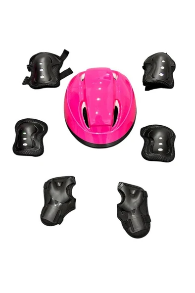 Çocuk Kaskı Ve Dizlik, Dirseklik Eldiven Set Pembe/siyah - Resim 4