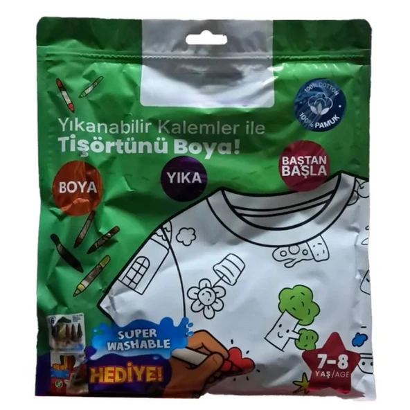 Kalem Hediyeli Boyanabilir Tişört 7-8 Yaş ürün görseli 1