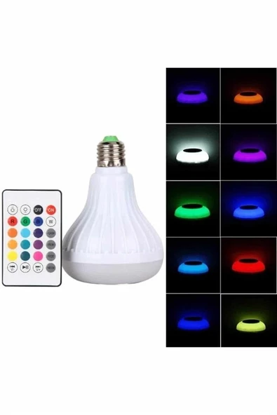 Kumandalı Rgb Led Işık Bluetooth Hoparlör Ses Lambası Renkli Ampul ürün görseli 1