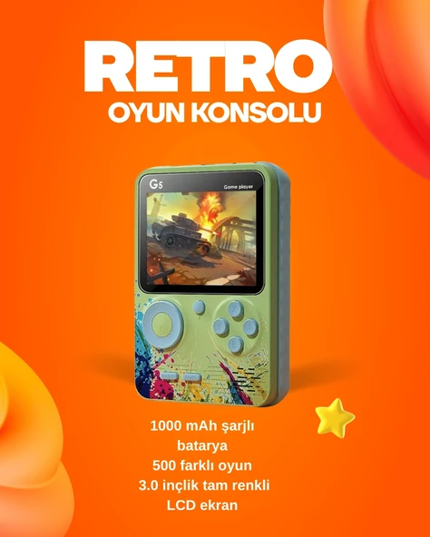 500 Oyun Hafızalı G5 Game Box – Renkli Lcd Ekranlı ürün görseli 1