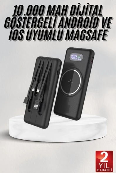 Wireless Powerbank 10000 Mah Led Ekranlı Dahili Kablolu Hızlı Şarj ürün görseli 1