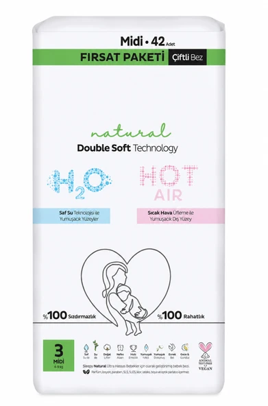 Natural Double Soft Bebek Bezi Fırsat Paketi 3 Beden 42 Adet ürün görseli 1