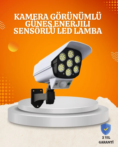 Solar Şarjlı Hareket Sensörlü Led Dış Mekan Lambası Kamera Tasarımlı Güvenlik Işığı ürün görseli 1