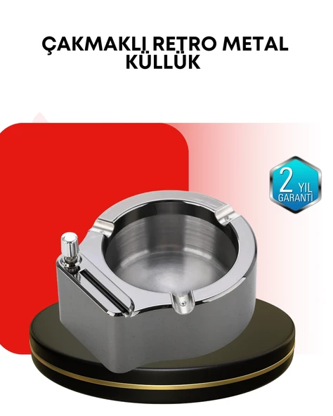 Paslanmaz Çakmaklı Küllük Modern Masa Üstü Aksesuar ürün görseli 1