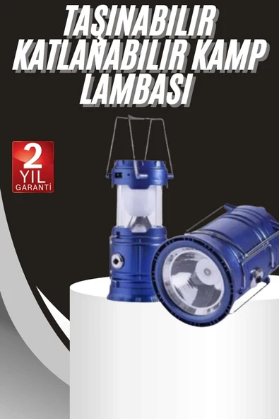 Kamp Lambası Solar Şarjlı Kızaklı Kamp Feneri Led Lamba Işıldak ürün görseli 1