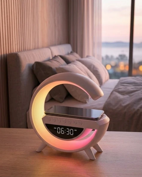Rgb Gece Lambalı Kablosuz Şarj Cihazlı Bluetooth Hoparlör Dijital Saat ürün görseli 1