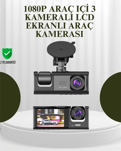 G-sensörlü 3'lü Kayıtlı Araç Kamerası ürün görseli 1