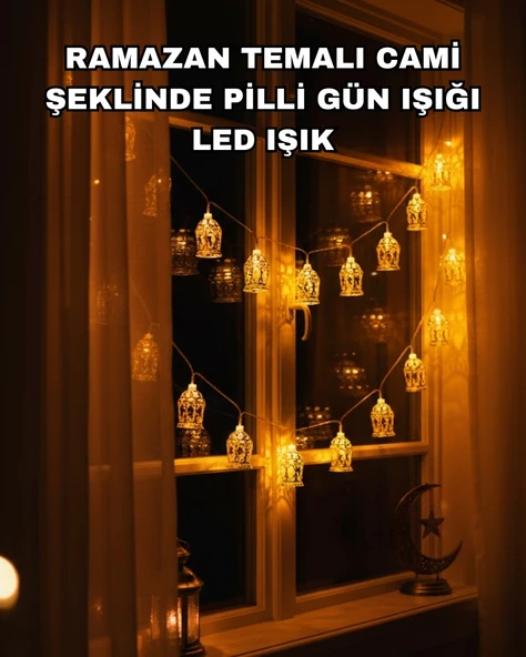 Ev Dekoru İçin Ramazan Led Işık Pilli Sıcak Sarı Cami Figürlü ürün görseli 1