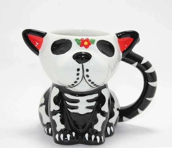 Day Of The Dead Köpek Figürlü 3d Kabartmalı Porselen Kupa Alk4896 ürün görseli 1