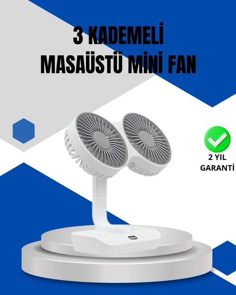 Ayarlanabilir Hızlı Çift Başlıklı Masaüstü Fan – Gece Lambalı Serinletici ürün görseli 1