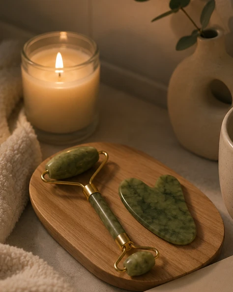 2 Parça Jade Stone Cilt Bakım Seti Şişkinlik Karşıtı Yüz Masajı ürün görseli 1
