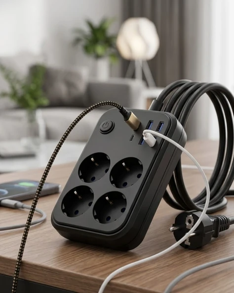 Akım Korumalı Çoklu Priz 4 Usb 2 Type C 4 Priz Güvenli Ve Hızlı Şarj ürün görseli 1