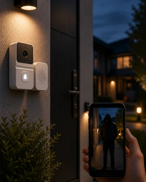 Wifi Akıllı Kapı Zili Gece Görüşlü Kameralı Kablosuz Güvenlik Sistemi ürün görseli 1