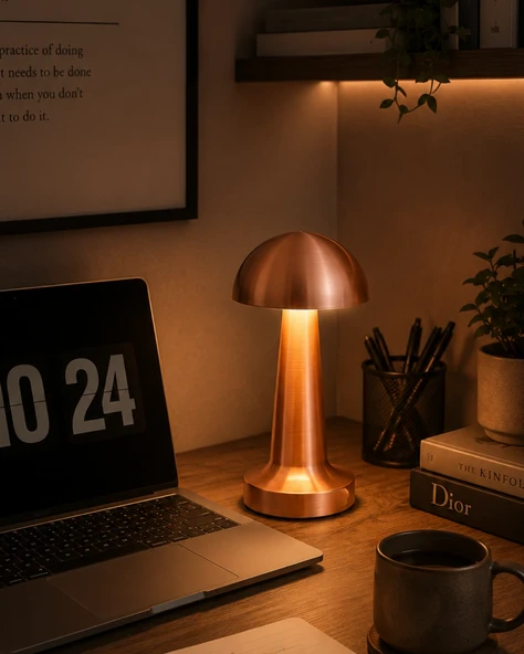 Modern Bronz Mantar Masa Lambası Led Dokunmatik Dekoratif Aydınlatma ürün görseli 1