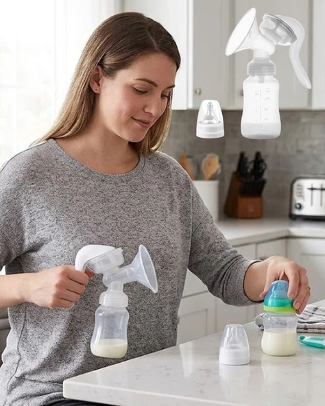 Bpa İçermez Manuel Anne Sütü Pompası Biberon Başlıklı Ergonomik ürün görseli 1