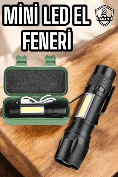 Şarjlı Metal Zoomlu El Feneri Işıldak Led Işık Taşınabilir El Lambası ürün görseli 1