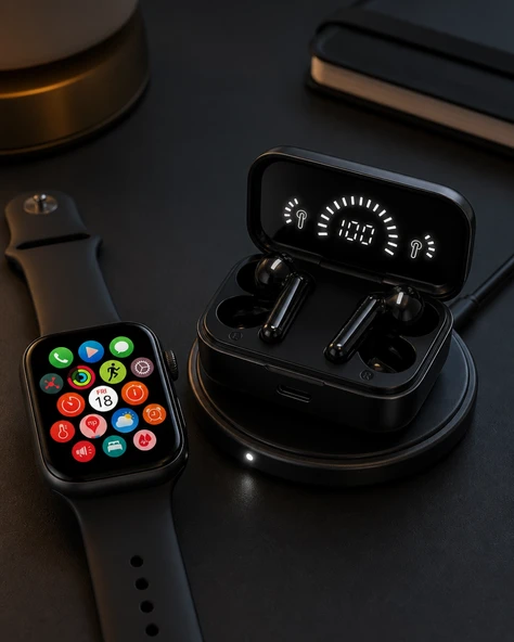 Spor Ve Günlük Kullanıma Uygun Akıllı Saat Ve Bluetooth Kulaklık Seti Yüksek Performans ürün görseli 1