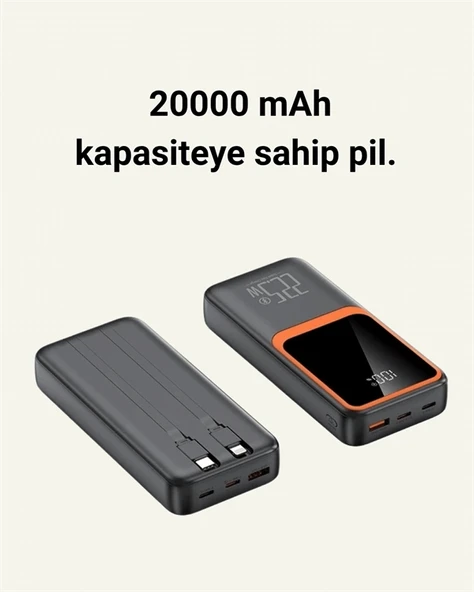 20.000 Mah Powerbank – 22.5w Hızlı Şarj, Çok Kablolu, Dijital Göstergeli ürün görseli 1