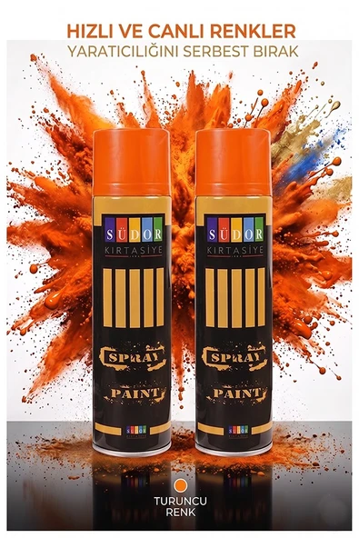 Turuncu Sprey Boya 200 ml 2 Adet Südor Hızlı Kuruyan Renkli Profesyonel Canlı Renk Ahşap Plastik Demir Metal Porselen ürün görseli 1
