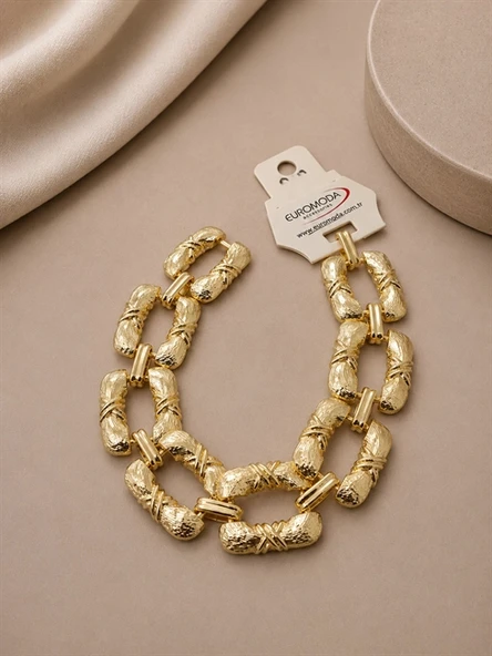Dokulu Gold Renk Özel Tasarım İri Zincir Bileklik ürün görseli 1