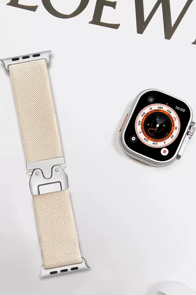 Newface Apple Watch 42mm Forest Kumaş Kordon - Krem - Resim 2