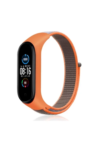 Newface Xiaomi Mi Band 4 Hasırlı Cırtcırtlı Kordon - Turuncu-Gri ürün görseli 1