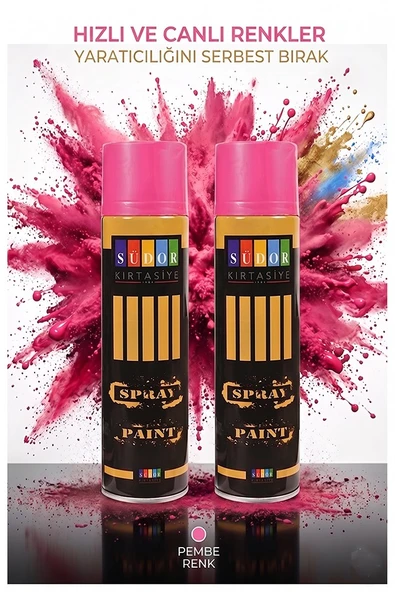 Pembe Sprey Boya 200 ml 2 Adet Südor Hızlı Kuruyan Renkli Profesyonel Canlı Renk Ahşap Plastik Demir Metal Porselen Cam ürün görseli 1