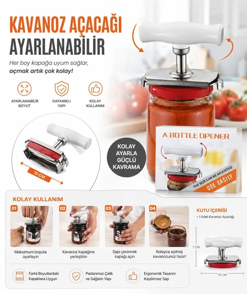 Ayarlanabilir Manuel Kavanoz Açacağı- Çok Amaçlı Kapak Açıcı ürün görseli 1