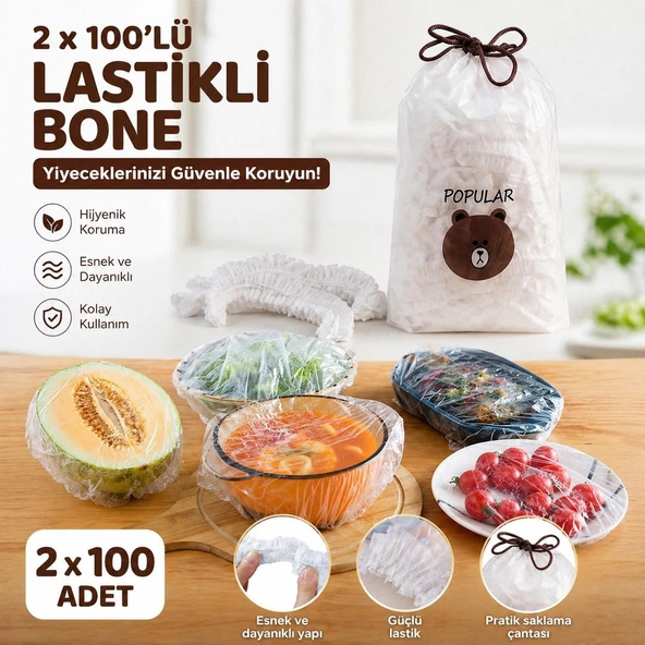Hijyenik Gıda Koruyucu Bone 2 paket ( 200 adet ) ürün görseli 1