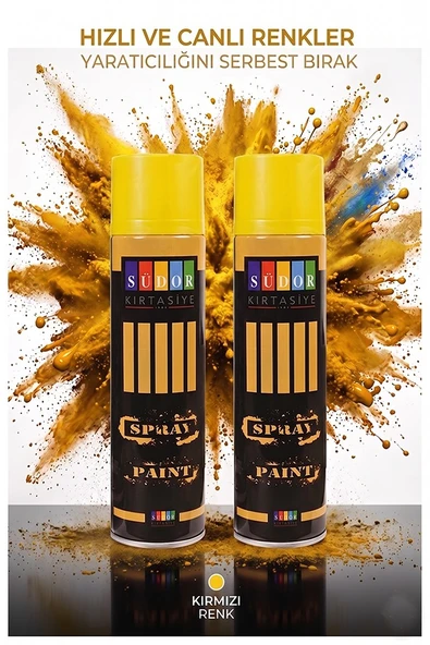 Sarı Sprey Boya 200 ml 2 Adet Südor Hızlı Kuruyan Renkli Profesyonel Canlı Renk Ahşap Plastik Demir Metal Porselen ürün görseli 1