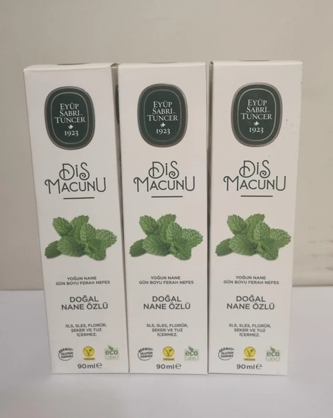 Eyüp Sabri Tuncer Doğal Nane Özlü Diş Macunu 90 ml-3 Adet- Dişlerin Doğal Beyazlığını Korumaya Yardımcı Olur! ürün görseli 1