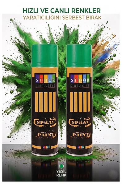 Yeşil Sprey Boya 200 ml 2 Adet Südor Hızlı Kuruyan Renkli Profesyonel Canlı Renk Ahşap Plastik Demir Metal Porselen Cam ürün görseli 1