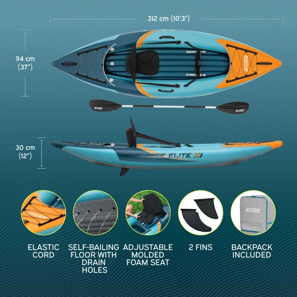 Hydro-Force 65180 Surge Elite X1 Tek Kişilik Kano Seti 3.12m x 94cm x 30cm ürün görseli 1