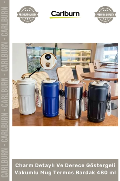 #Termos Dijital Isı Yalıtımlı Çift Katmanlı Charm Detaylı Derece Göstergeli Vakumlu Mug Termos Bardak 480 ml ürün görseli 1