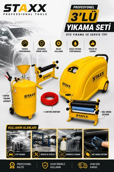 Endüstriyel Car Wash Temizlik Sistemi 200Bar Oto Yıkama - 100 LT Köpük Tanklı- Bez Sıkma Set ürün görseli 1