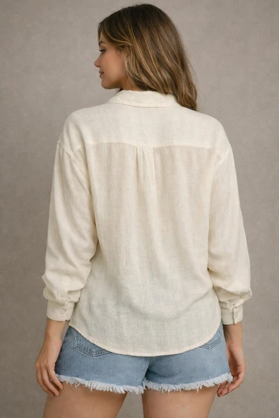 Oversize Pure Touch Krem Gömlek - Resim 2