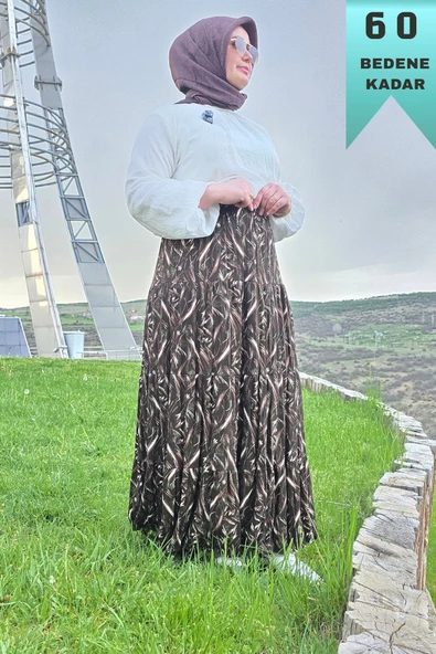 Kadın Giyim Büyük Beden Bürüncük Kumaş Beli Lastikli Fırça Desen Çingene Etek ürün görseli 1