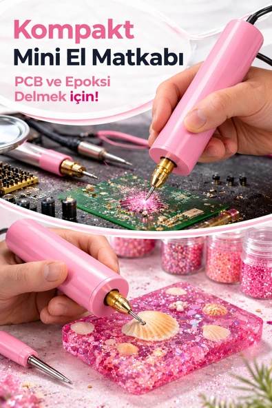 USB Mini Drill Matkap Seti ,7 Parça Mandren Seti+ 3 Adet Mikro Matkap Ucu , Hassas Delme , DIY,Pembe ürün görseli 1