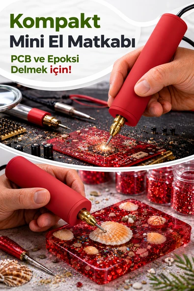 USB Mini Drill Matkap Seti , 7 Parça Mandren Seti+ 3 Adet Mikro Matkap Ucu , Hassas Delme , DIY ,Kırmızı ürün görseli 1