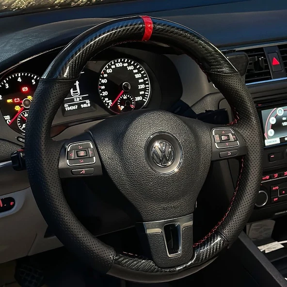 Volkswagen Jetta 2011-2014 Araca Özel Direksiyon Kılıfı 5D KRİSTAL KARNON SOFT NOKTA ürün görseli 1