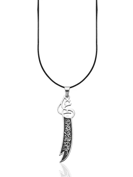 Orta Hat İşlemeli Hz. Ali Zülfikar Gümüş Kolye Ucu 6x1.9cm [OYOT323] ürün görseli 1