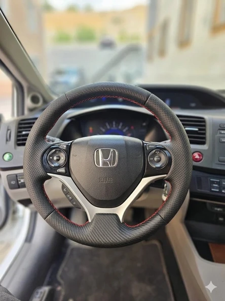 Honda Civic FB7 Araca Özel Direksiyon Kılıfı Nokta Karbon Kırmızı İp ürün görseli 1
