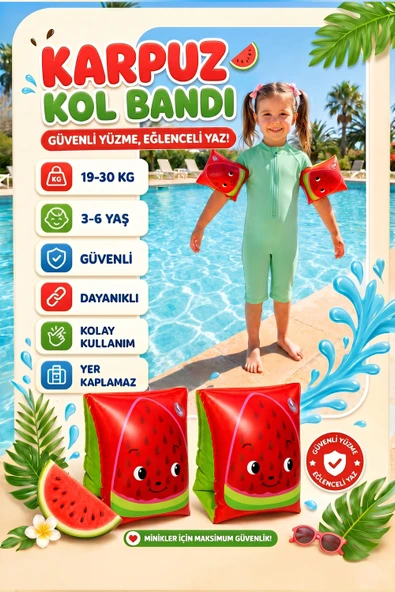 Çocuk Yüzme Kolluğu 19-30 Kg Şişme Deniz Havuz Yüzücü Kolluk Yüzme Kolluğu Karpuz 32042 ürün görseli 1