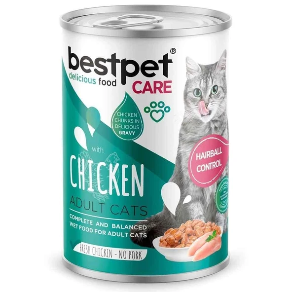 Bestpet Care Hairball Control Sos İçinde Parça Tavuklu 400 gr Yetişkin Konserve Kedi Maması ürün görseli 1