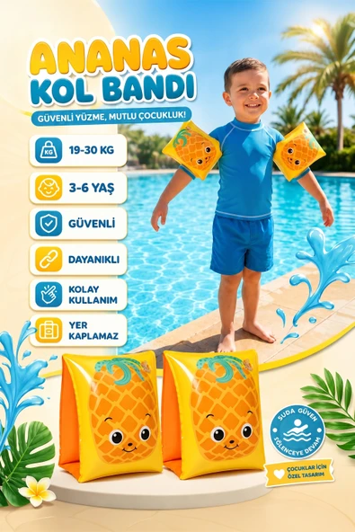 Çocuk Yüzme Kolluğu 19-30 Kg Şişme Deniz Havuz Yüzücü Kolluk Yüzme Kolluğu Ananas 32042 ürün görseli 1