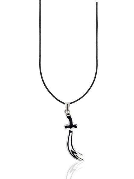 Siyah Mineli Detayı Zülfikar Kılıcı Gümüş Kolye Ucu 4.7x1.1cm [OYOT332] ürün görseli 1