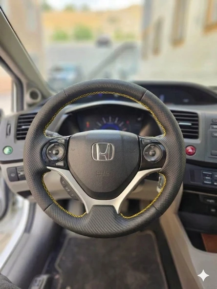 Honda Civic FB7 Araca Özel Direksiyon Kılıfı Nokta Karbon Sarı İp ürün görseli 1