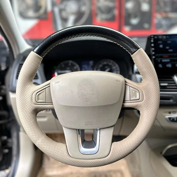 Renault Latitude 2011-2016  Araca Özel Direksiyon Kılıf 5D KRİSTAL KARBON NOKTA KREM ürün görseli 1