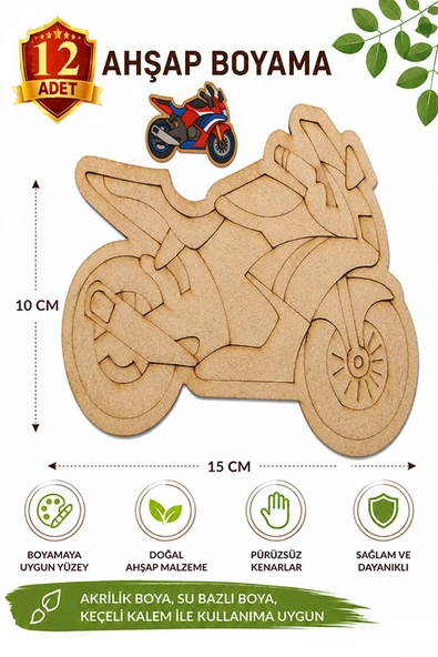 Ahşap Boyama Motorsiklet 12 Adet 10x15cm Araba Boyama Figürü Etkinlik Çoçuk Gelişim Motor Beceri Kreş Anasınıfı ürün görseli 1