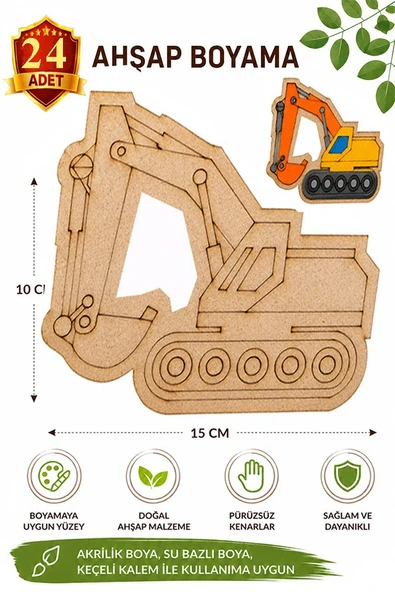 Ahşap Boyama Kepçe 24 Adet 10x15cm Araba Boyama Figürü Etkinlik Çoçuk Gelişim Motor Beceri Kreş Anasınıfı ürün görseli 1